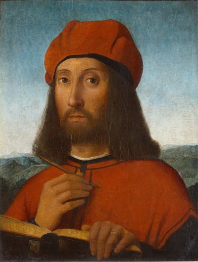 Retrato de um homem com boina vermelha e livro de Antonello de Saliba