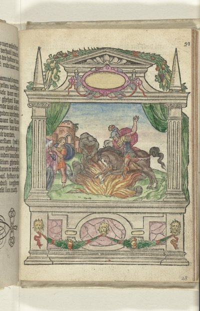 Cena com o feito heróico de Marcus Curtius, 1578 de Antoni van Leest
