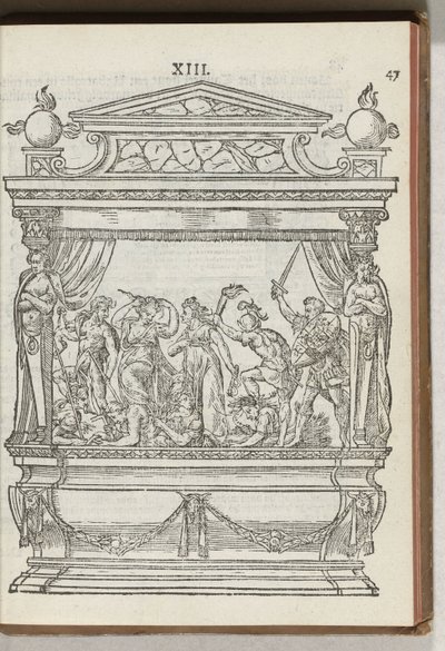 Segundo cadafalso decorado com palco: o príncipe afugenta a guerra e a discórdia, 1577 de Antoni van Leest