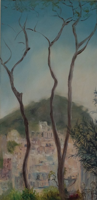 Árvores italianas, costa de Almalfi, 2018 (óleo sobre tela) de Antonia Myatt