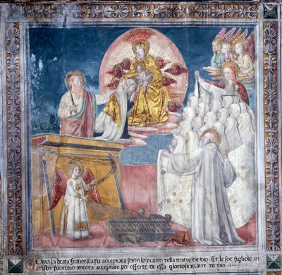 Vida de Santa Francisca Romana : 1 de Março de 1433, Francesca numa visão é tomada pela Mãe de Deus sob o seu manto (Fresco de Antoniazzo Romano