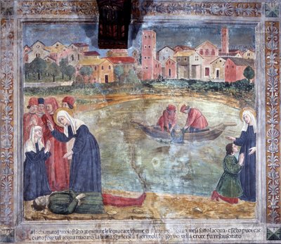 Vida de Santa Francesca Romana : Um homem é ressuscitado pelo santo depois de ser afogado no Tibre (Fresco de Antoniazzo Romano