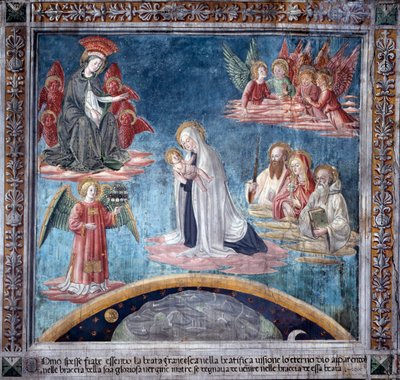 Vida de Santa Francisca Romana : Várias vezes em êxtase Francesca recebeu o Santo Menino da Virgem (Fresco de Antoniazzo Romano