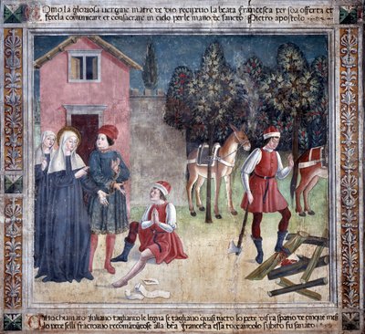 Vida de Santa Francisca Romana : A santa cura um homem com o pé ferido (Fresco de Antoniazzo Romano