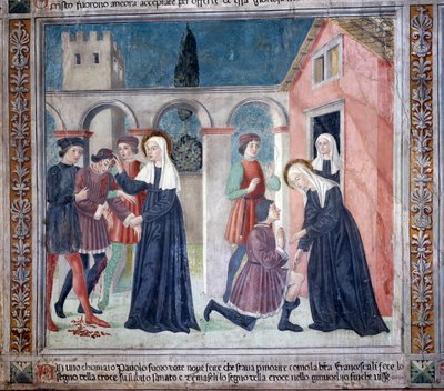 Vida de Santa Francisca Romana : A santa cura um homem ferido (Fresco de Antoniazzo Romano