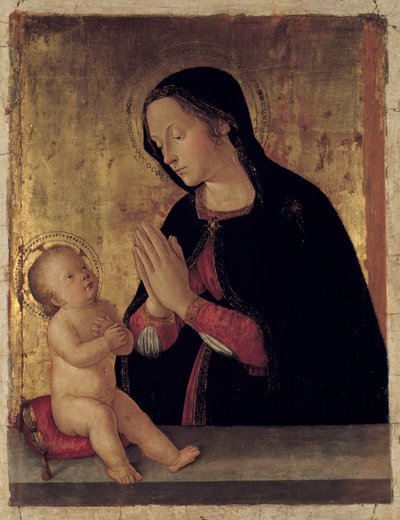 A Virgem Adorando a Criança Altarpiece de Antoniazzo Romano (1430-1508) de Antoniazzo Romano