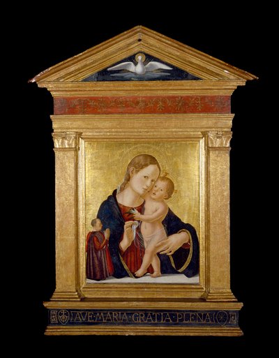 Virgem e Criança com Doador, c.1480 (têmpera e folha de ouro no painel) de Antoniazzo Romano