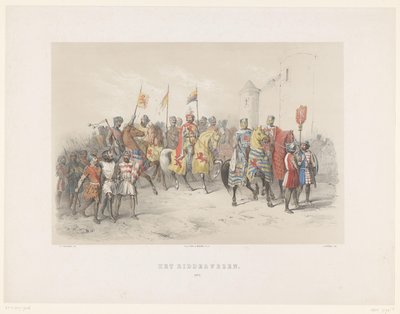 Máscara de Utrecht de 1851: Cavalaria, 1217 A Cavalaria, 1217 (título no objeto) A História Nacional. desde os primeiros tempos até o final do século XVII, em oito cenas, apresentadas em figurino por H.H. Alunos do Utrechtsche Hoo de Antonie Johannes Groeneveldt