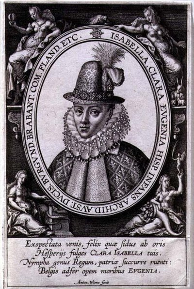 Retrato de Isabella Clara Eugenia da Áustria (1566-1633) esposa de Albert, Arquiduque da Áustria (1559-1621) (gravura) de Antonie Wierix