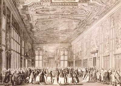 Partido Ducal, banquete dado pelo Doge de Veneza em homenagem aos representantes das delegações estrangeiras de Antonio (after) Canaletto