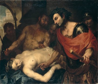 Nero (37-68 d.C.) com o Corpo da sua Mãe Agrippina (15-59 d.C.) (óleo sobre tela) de Antonio (attr. to) Zanchi