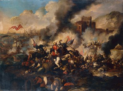 Uma batalha de cruzados (óleo sobre tela) de Antonio Calza