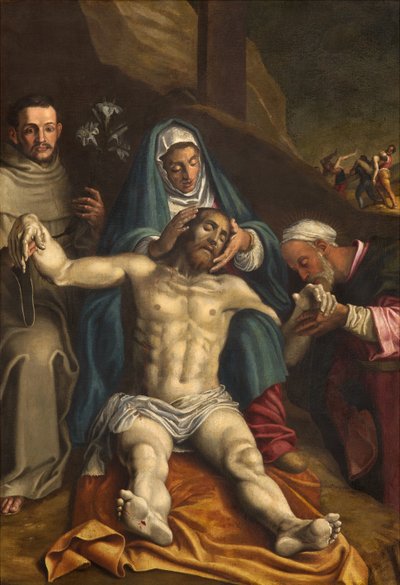 Transept Norte, Altar da Deposição, Deposição de Cristo apoiado pela Virgem e Santos Raymond e Anthony de Pádua, Antonio Campi 1566, Altarpiece de Antonio Campi