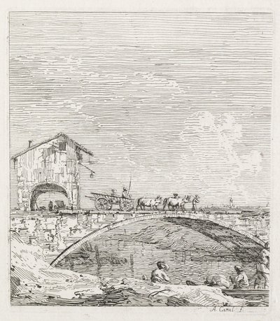 Vistas: Um vagão passando por uma ponte de Antonio Canaletto