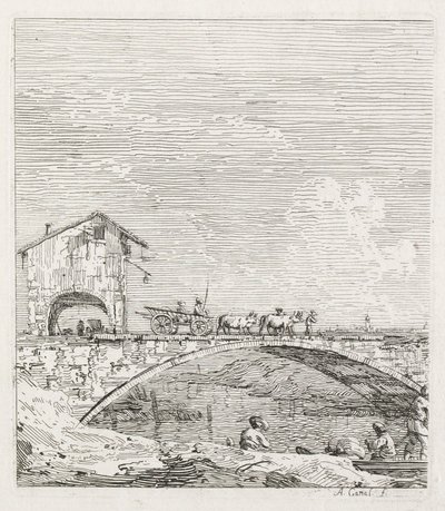Exibições: Um vagão passando por uma ponte, 1735-1746. de Giovanni Antonio Canal