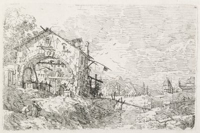 Visualizações: Uma mulher desenhando água sob um arco de Antonio Canaletto