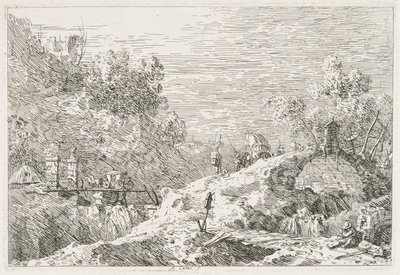 Vista: Paisagem de montanha com cinco pontes, 1735-1746. de Giovanni Antonio Canal