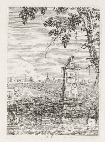 Vistas: O pequeno monumento debaixo de uma árvore de Antonio Canaletto