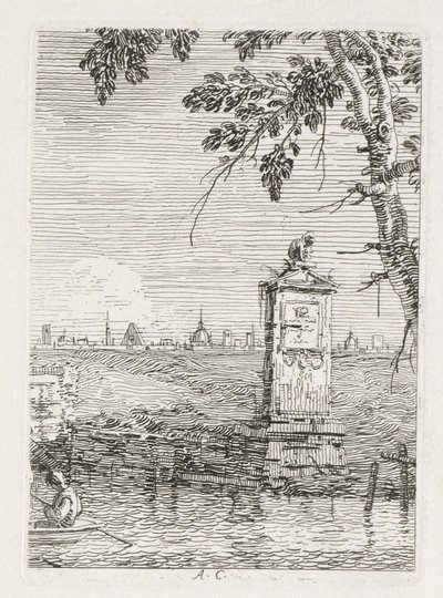 Vista: O Pequeno Monumento debaixo de uma árvore, 1735-1746. de Giovanni Antonio Canal