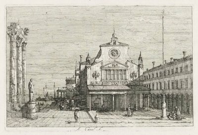 Vistas: Três Colunas e uma Estátua na Costa do Mar de Antonio Canaletto