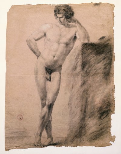 Estudo do nu masculino apoiado sobre o plinto por Antonio Canova (1757-1822), desenhando de Antonio Canova
