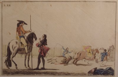 Picador montando e arrastando o touro de Antonio Carnicero