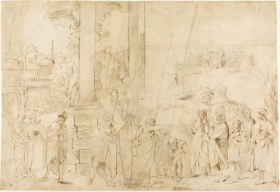 São Paulo Batizando Dionísio o Areopagita (reto); Esboços de bebê, mãos (verso) de Antonio Carracci