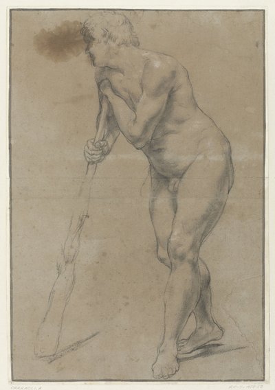 Estudo de um homem nu encostado a um clube de Antonio Carracci
