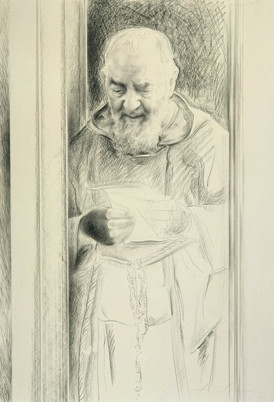 Padre Pio Reading, 1988-89 (carvão no papel) de Antonio Ciccone