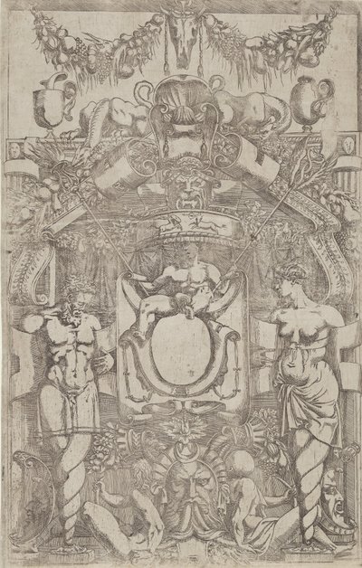 Ornamento com um pequeno oval vazio, 1540-45. de Antonio Fantuzzi