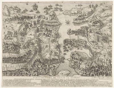 Visão geral de toda a batalha em Malta
Dimostratione di tutta la guerra (título sobre o objecto)
O cerco de Malta (título da série) de Antonio Francesco Lucini