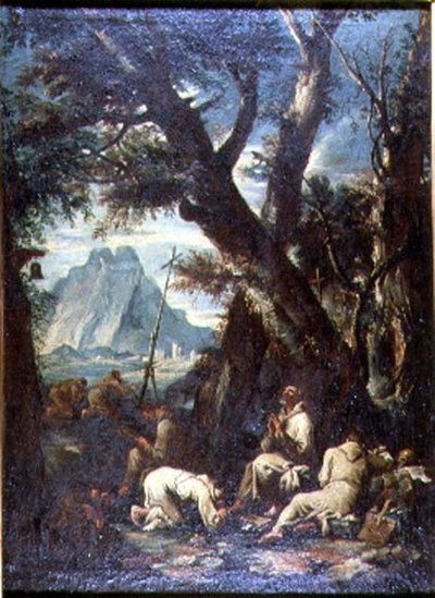 Campo com Eremitas, c.1700-10 (óleo sobre tela) de Antonio Francesco Peruzzini