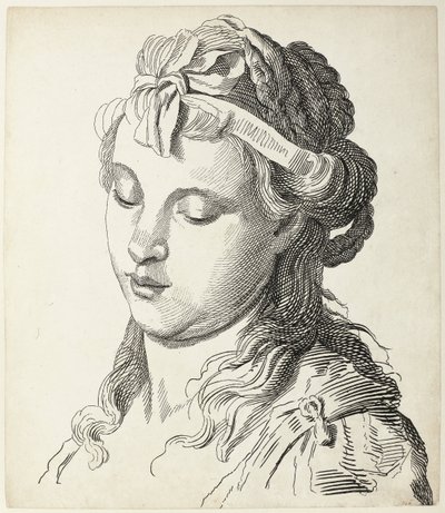 Cabeça de mulher com laço no cabelo Quatro cabeças (título da série) de Antonio Giuseppe Barbazza