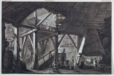 Design de palco, interior de prédio de fazenda em ruínas de Antonio Giuseppe Basoli