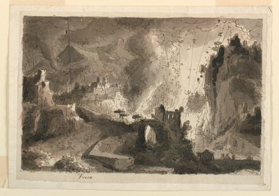 Design de palco, cidade em chamas de Antonio Giuseppe Basoli