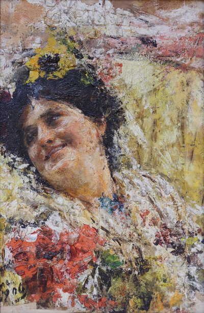 Cabeça de mulher e flores de Antonio Mancini