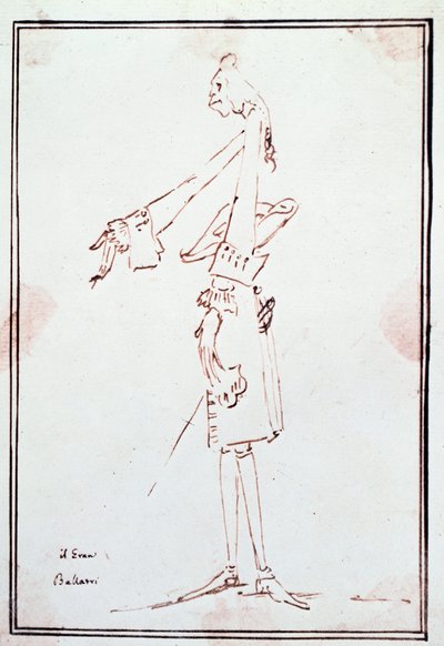 Retrato de Filippo Balatri (1676-1756) castrato italiano (castrato) Caricatura de Anton Maria Zanetti (1679Ð1767). Coleção privada do século XVIII de Antonio Maria Zanetti