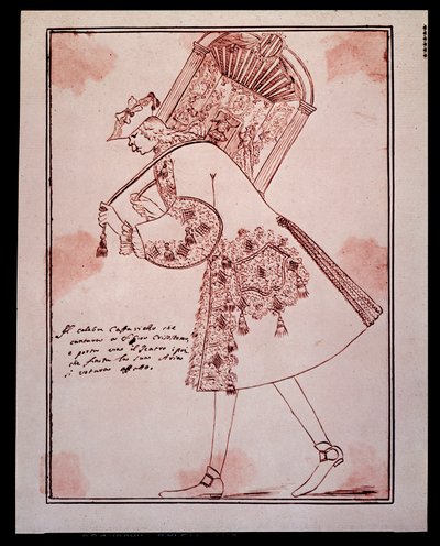 Retrato de Gaetano Majorana chamado Caffarelli (ou Cafarello, ou Gaffariello) (1710-1783) castrato italiano (castrat) levando o desenho animado do teatro San Giovanni Grisostomo de Anton Maria Zanetti (1680-1767). Século XVIII. Coleção particular. de Antonio Maria Zanetti