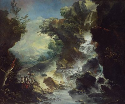 Paisagem com cachoeira, c.1700-07 (óleo sobre tela) de Antonio Marini
