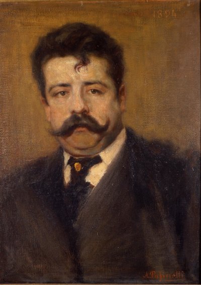 Retrato de Ruggero Leoncavallo. Compositor italiano (1858 a 1919) Pintura de Antonio Pasinetti (1863-1940). de 1894. Museo della Scala em Milão. de Antonio Pasinetti
