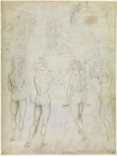 Quatro estudos de um nu feminino, uma anunciação e dois estudos de uma mulher nadando, c.1425 de Antonio Pisanello