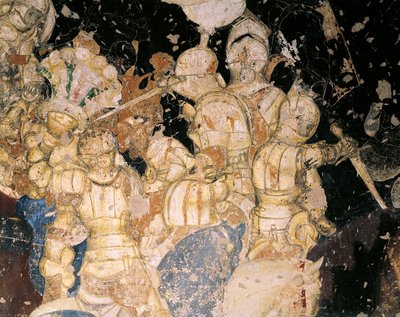 Tournament-Battle of Louvezerp, de Antonio Pisano conhecido como Pisanello (pré-1395-ca 1455), afresco. Detalhe. Palazzo Ducale, Mântua. de Antonio Pisanello