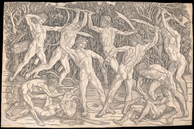 Batalha dos Nus por Antonio del Pollaiolo, c.1470-90 (gravura a p-b) de Antonio Pollaiuolo