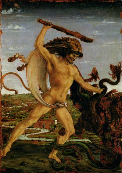 Hércules e a Hidra (têmpera no painel) de Antonio Pollaiuolo