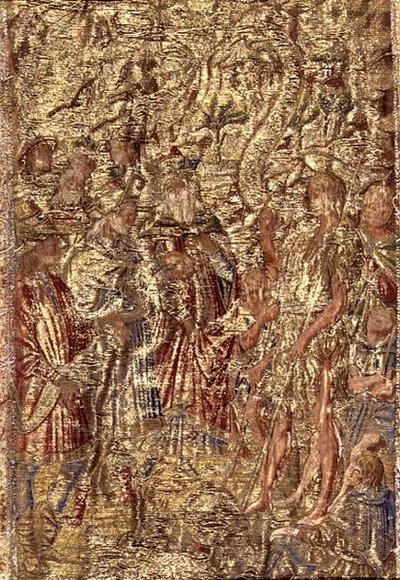 São João Batista Diante dos Sumos Sacerdotes e dos Levitas, tapeçaria retratando cenas da vida do santo (têxtil) de Antonio Pollaiuolo