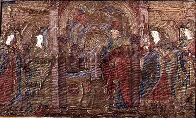 A Anunciação a Zacarias, tapeçaria representando cenas da vida de São João Batista (têxtil) de Antonio Pollaiuolo
