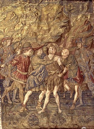A Prisão de São João Batista, tapeçaria retratando cenas da vida do santo (têxtil) de Antonio Pollaiuolo