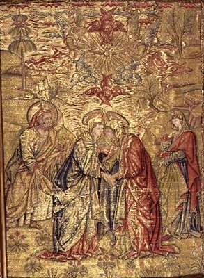 A Visitação, tapeçaria representando cenas da Vida de São João Batista (têxtil) de Antonio Pollaiuolo