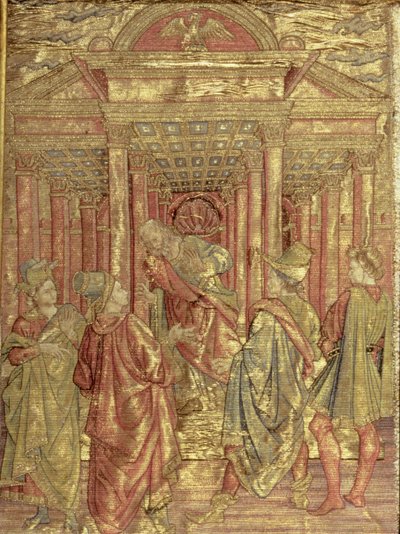 Zacharias Deixando o templo, tapeçaria representando cenas da vida de São João Batista (têxtil) de Antonio Pollaiuolo