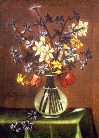 Ainda vida de flores, incluindo jacinto, tulipas e olhos de faisão (óleo) de Antonio Ponce